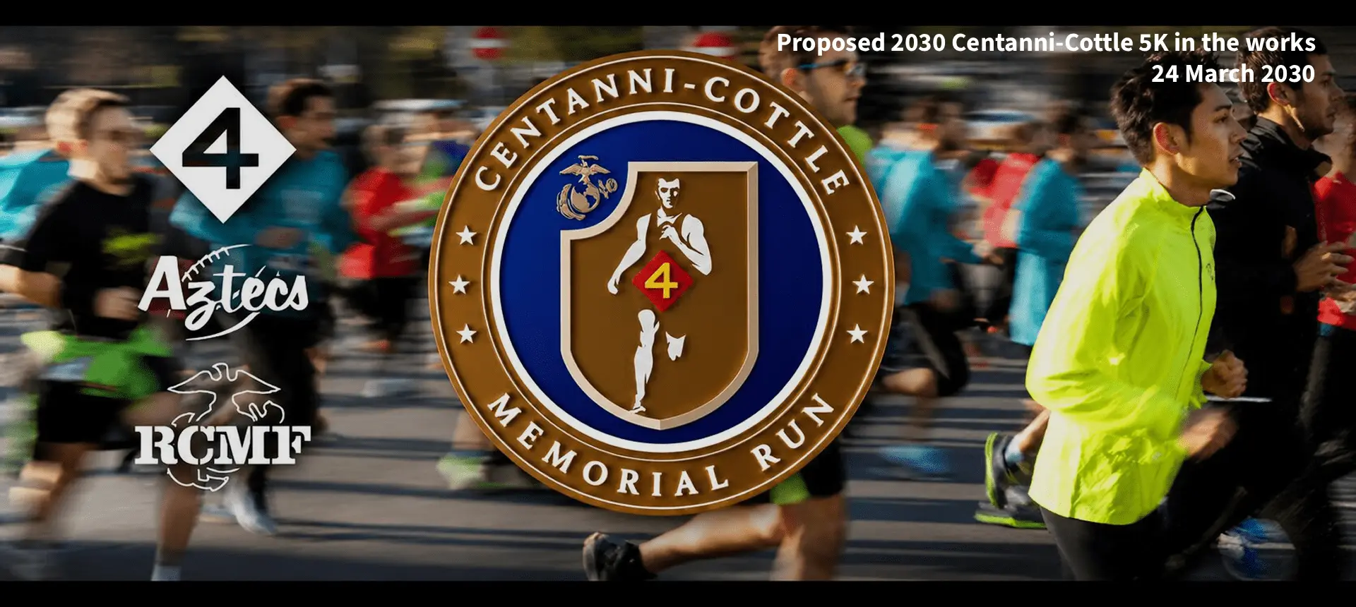 Runners passing Centanni-Cottle Memorial Run emblem