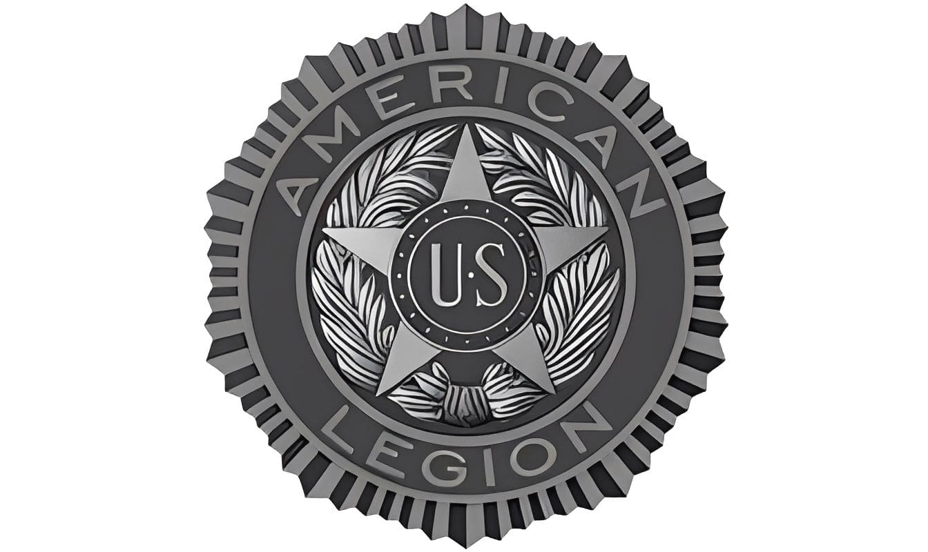 American Legion emblem with star and leaves.