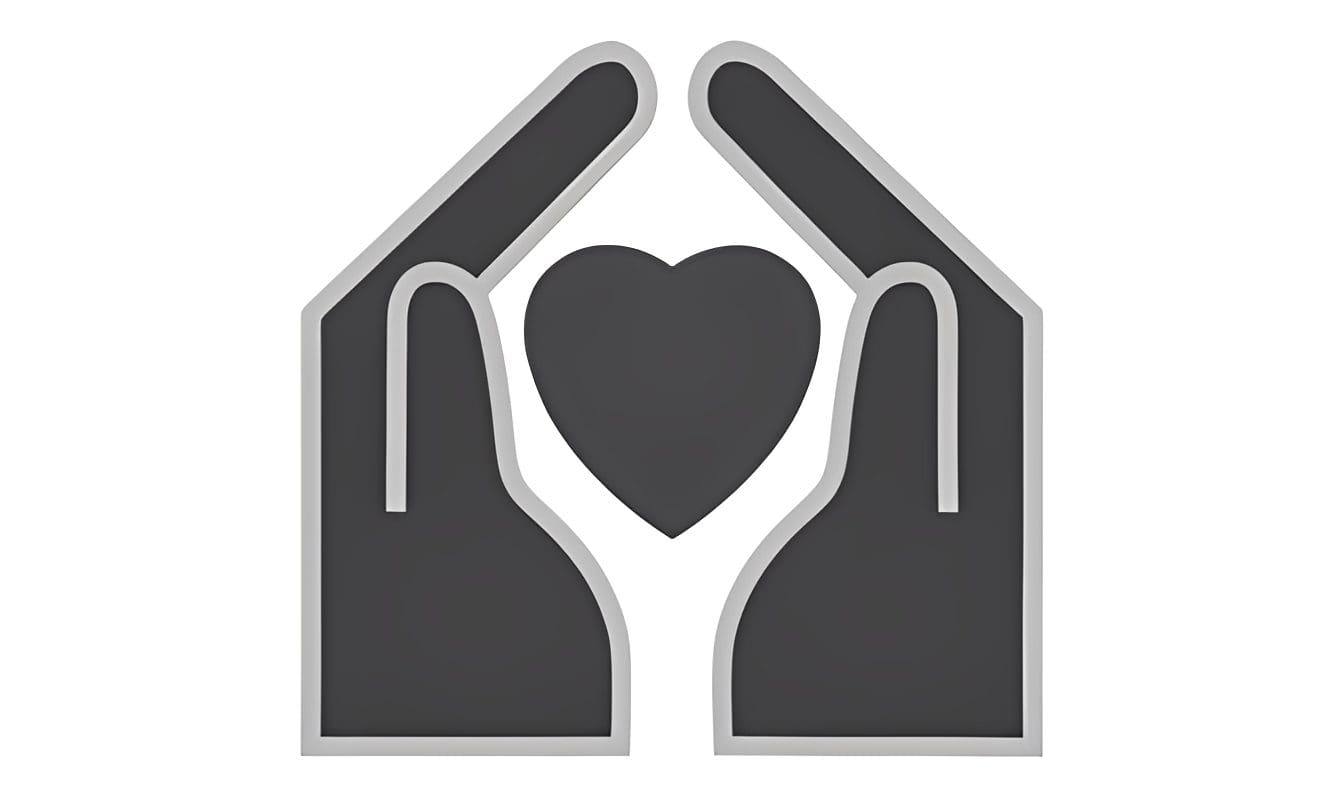Hands holding a heart symbol.
