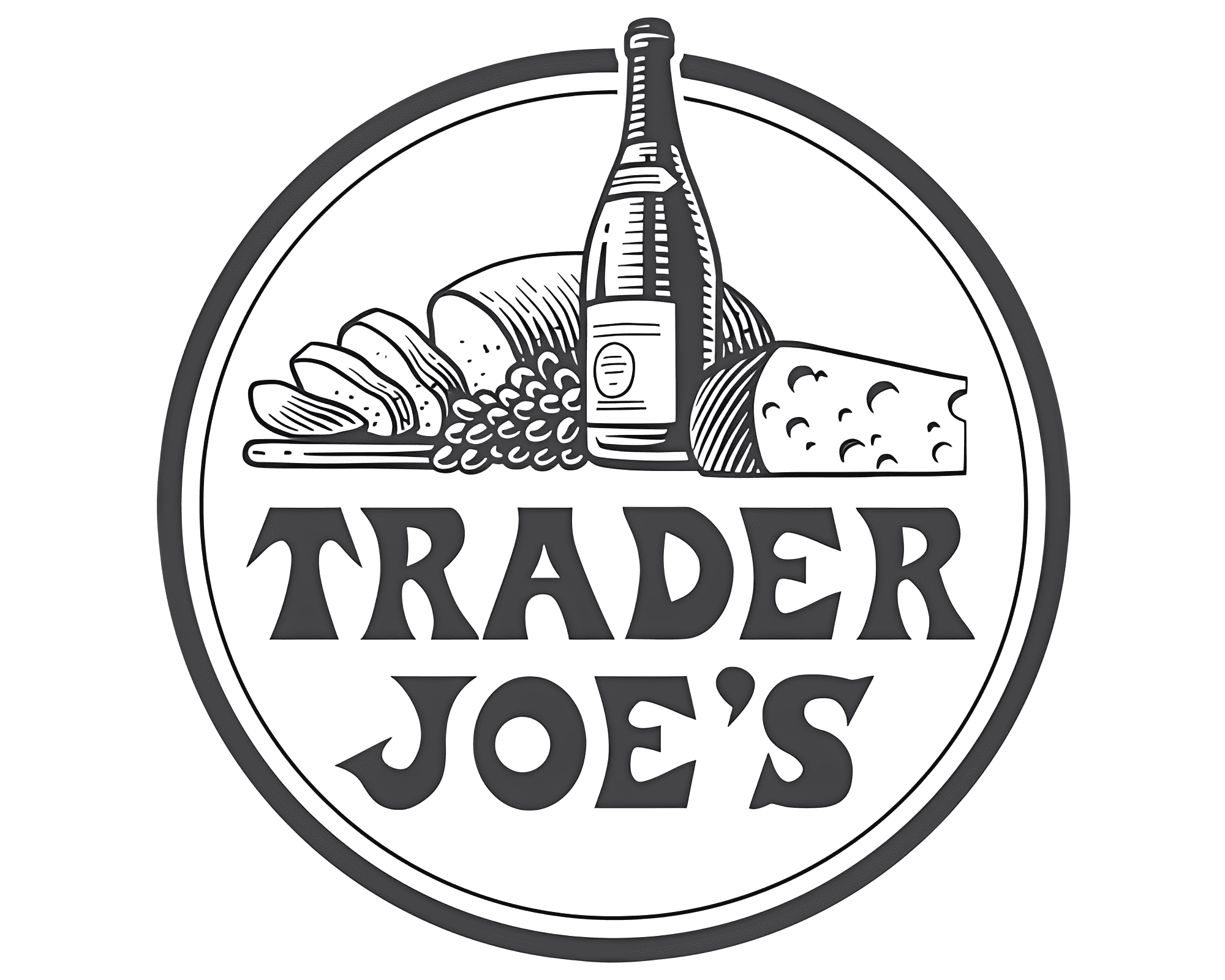 Trader Joe's logo with food and drink.