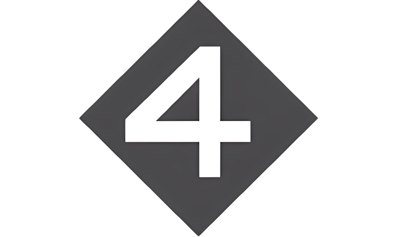 Number four on a dark diamond background.